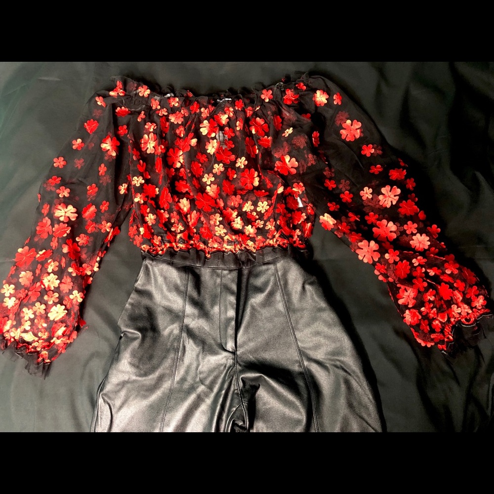 Floral off the shoulder sheer top